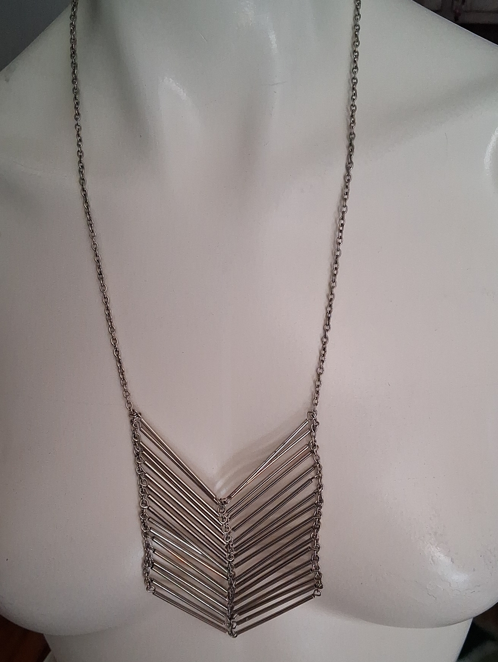 Silver Toned Chevron Pendant Necklace - Women Jewelry